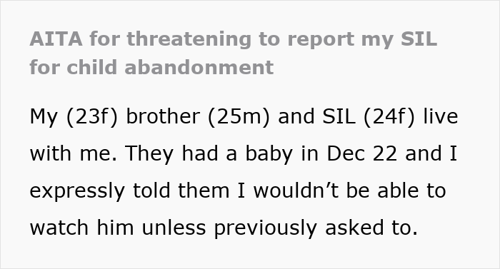 Text excerpt about SIL&rsquo;s irresponsible parenting causing family drama and police threats in a shared living situation.