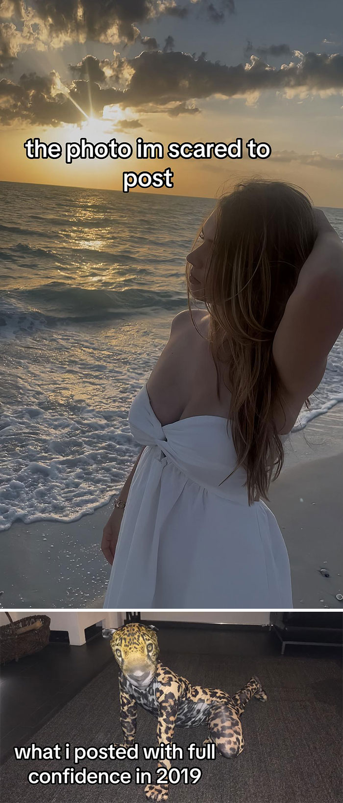 Side-by-side pics comparing photos people hesitated to post versus those posted with confidence.