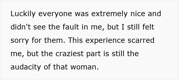 Text excerpt from a story about a woman learning her lesson after almost getting scammed at the store, describing her feelings. Text excerpt from a story about a woman learning her lesson after almost getting scammed at the store, describing her feelings.