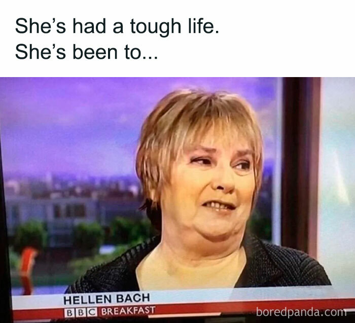 Woman on BBC Breakfast with caption about having a tough life, a random meme for when your brain needs a break.