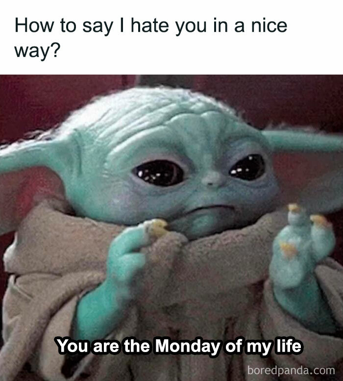 Baby Yoda looking sad with text expressing dislike humor, a random meme for when your brain needs a break.