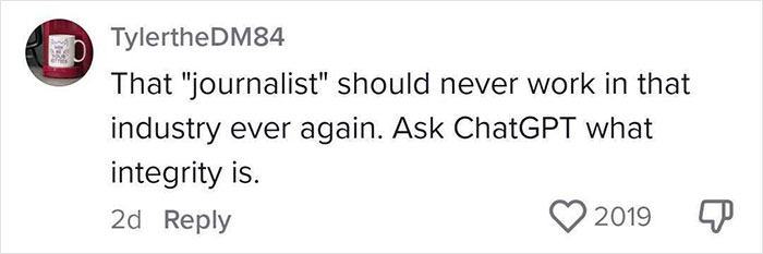 Screenshot of a social media comment criticizing a journalist's integrity related to 2025 summer reading list runs.