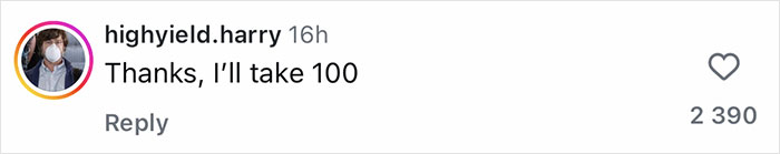 Comment on social media post by user highyield.harry expressing excitement to purchase 100 units, sparking reactions online about Sydney Sweeney&rsquo;s bath water soap launch.