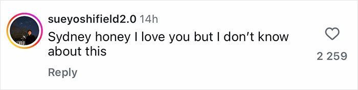 Social media comment reacting to Sydney Sweeney launching soap made with her own bath water.