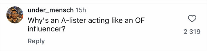 Social media comment questioning Sydney Sweeney as an A-lister after launching soap with her own bath water.