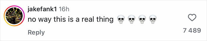 Comment on social media expressing disbelief with skull emojis about Sydney Sweeney launching soap made from her own bath water.