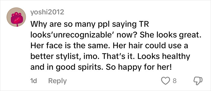 Comment from user yoshi2012 discussing American Pie star looking unrecognizable, noting her healthy appearance and hairstyle. Comment from user yoshi2012 discussing American Pie star looking unrecognizable, noting her healthy appearance and hairstyle.