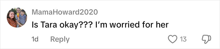 Comment expressing concern for Tara, questioning her well-being after recent appearance in an interview. Comment expressing concern for Tara, questioning her well-being after recent appearance in an interview.