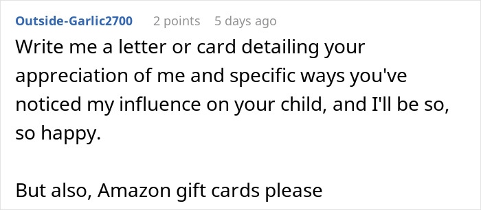 Reddit comment requesting a letter of appreciation and mentioning Amazon gift cards during Teacher Appreciation Week deals.