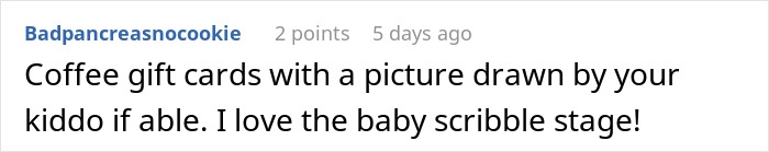 Comment about coffee gift cards featuring child&rsquo;s drawing, related to teacher appreciation week deals and special offers.