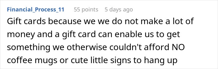 Comment from Financial_Process_11 about using gift cards during teacher appreciation week deals instead of coffee mugs or signs.