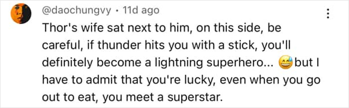 Screenshot of a social media post discussing a vlogger unknowingly sitting next to an A-list star while recording a video.