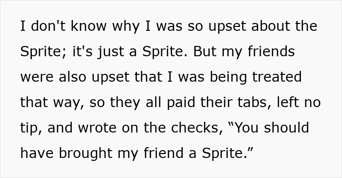 Friends upset over no tip on $300+ tab leave notes about a missed Sprite, sparking debate on tipping waitress etiquette. Friends upset over no tip on $300+ tab leave notes about a missed Sprite, sparking debate on tipping waitress etiquette.