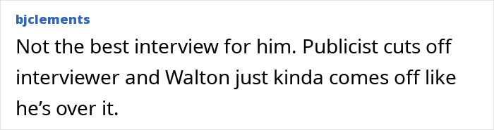 Walton Goggins reacting defensively during an interview, ending it abruptly amid questions about Aimee Lou Wood feud.