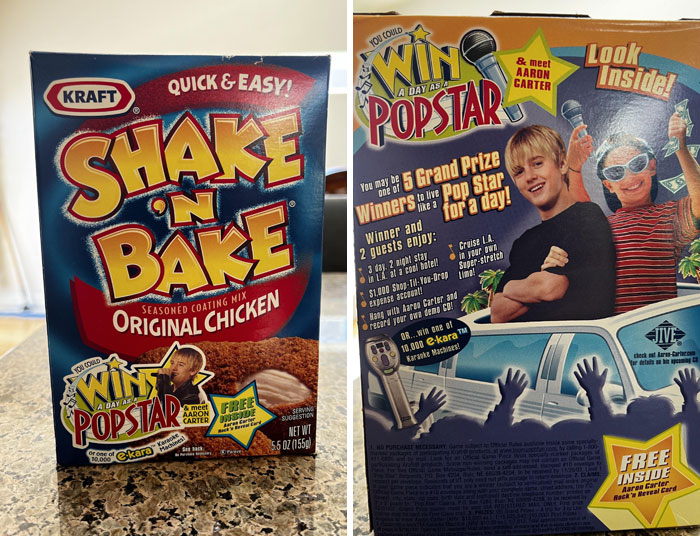 Vintage Kraft Shake 'N Bake original chicken box featuring a pop star contest, a bizarre find in old houses.
