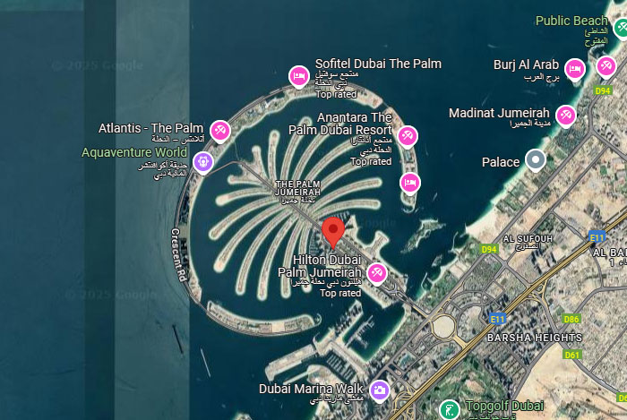 Satellite view of the Palm Jumeirah Dubai, a weird thing on Google Earth that captivates and puzzles viewers worldwide.