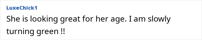 Fan comment praising &rsquo;90s megastar Whigfield for looking great for her age and expressing envy about her youthful appearance.