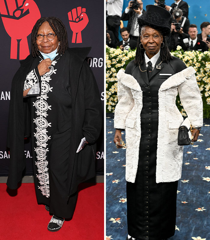 Side-by-side images of a woman before and after dramatic weight loss, highlighting Met Gala 2025 and Ozempic impact.