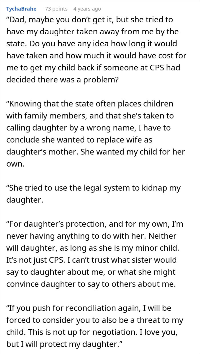 Text excerpt showing a father teaching daughter basic tasks after wife&rsquo;s passing, sibling calls it neglect.