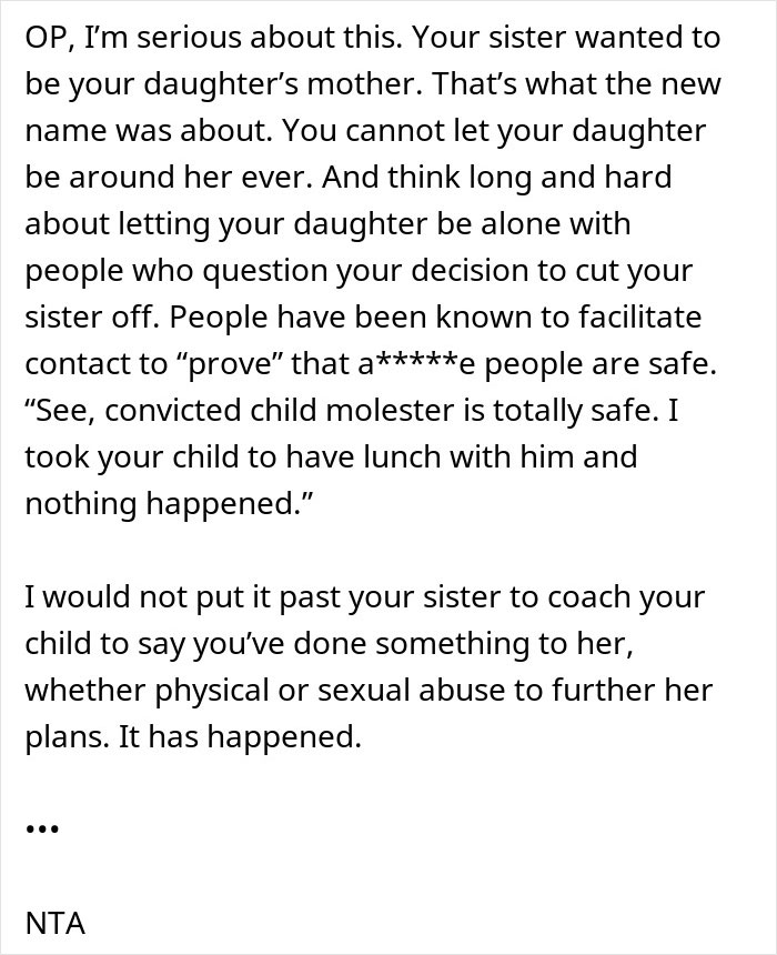 Text discussing concerns about a dad teaching daughter basic tasks after wife&rsquo;s passing and sister calling it neglect.