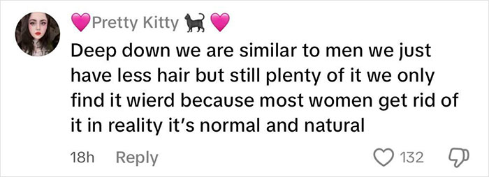 Comment from a woman discussing how women&rsquo;s natural facial hair challenges beauty stereotypes and norms about body hair.