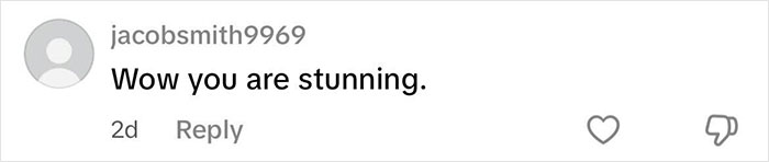 Comment on social media from jacobsmith9969 praising a woman challenging beauty stereotypes by embracing her mustache.