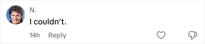 Comment by user N with a profile picture, stating "I couldn't." in a social media reply section.
