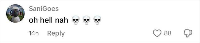 Comment on social media post by SaniGoes reading oh hell nah with skull emojis, reflecting reactions to a woman challenging beauty stereotypes stache.