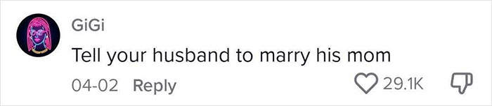 Social media comment telling a wife’s husband to marry his mom, related to husband and wife online conflict. Social media comment telling a wife’s husband to marry his mom, related to husband and wife online conflict.