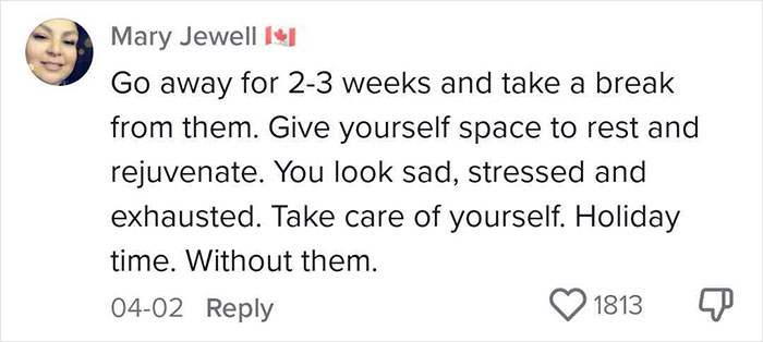 Screenshot of a comment advising to take a break and rest, related to husband says wife is delusional topic. Screenshot of a comment advising to take a break and rest, related to husband says wife is delusional topic.