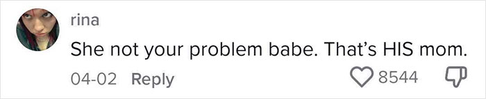 Screenshot of a social media comment defending husband's mom in a dispute about wife being delusional online. Screenshot of a social media comment defending husband's mom in a dispute about wife being delusional online.