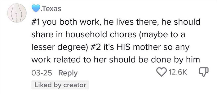 Comment on household chores and care for husband’s mom sparks debate about wife being delusional online conflict Comment on household chores and care for husband’s mom sparks debate about wife being delusional online conflict