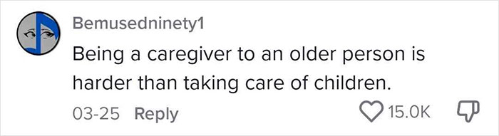 Screenshot of a social media comment about caregiving challenges, related to husband saying wife does nothing for his mom. Screenshot of a social media comment about caregiving challenges, related to husband saying wife does nothing for his mom.