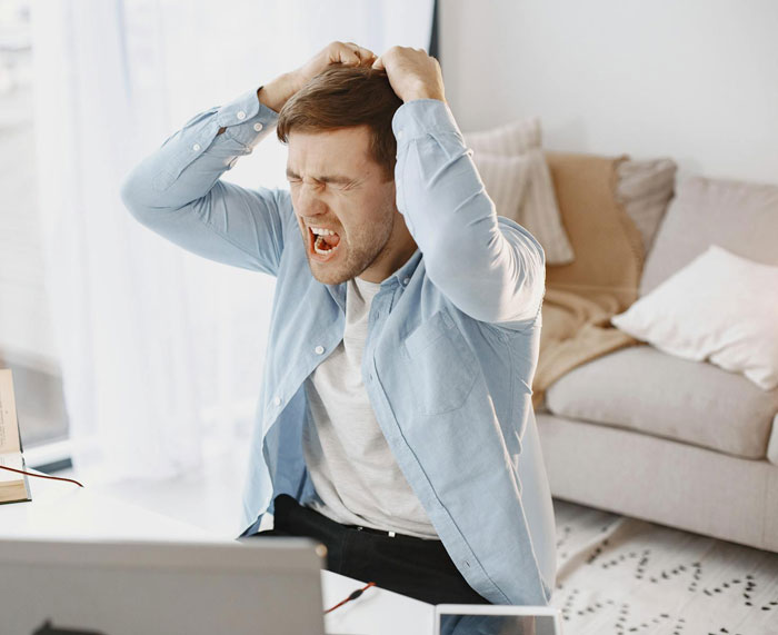 Frustrated dad throwing a fit at home after finding out his wife took daughter to get her ears pierced. Frustrated dad throwing a fit at home after finding out his wife took daughter to get her ears pierced.