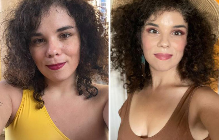 Before and after photos of a woman showing small appearance changes that made the biggest difference for them.