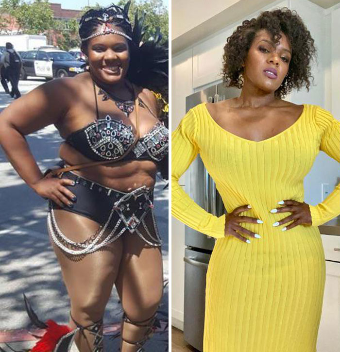 Before and after transformation of a woman showing small appearance changes that made a big difference for women.