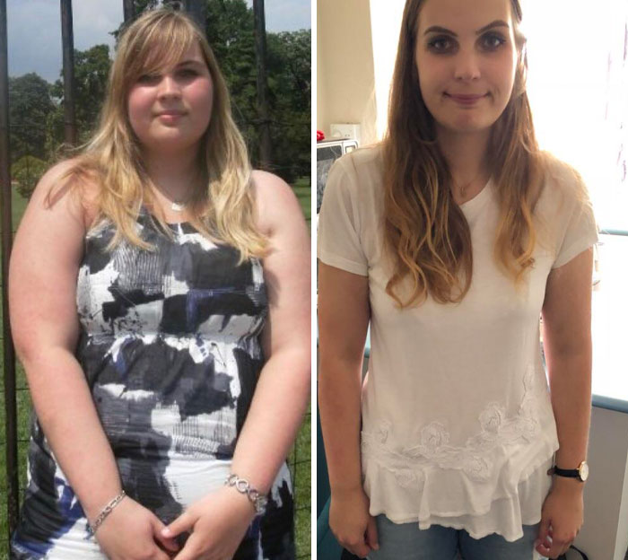 Before and after images of a woman showing small appearance changes that made the biggest difference for her.