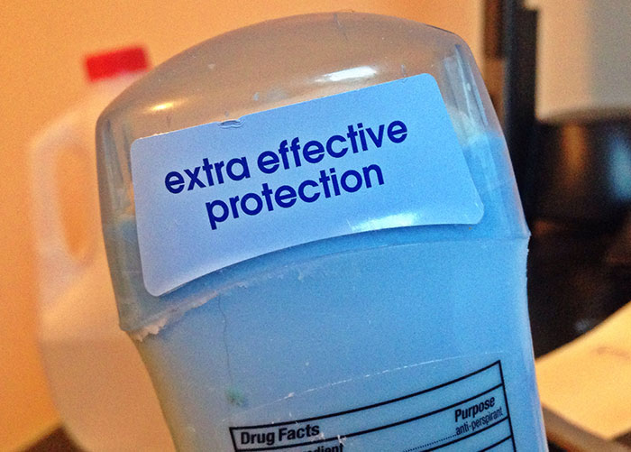 Stick of deodorant with label reading extra effective protection, an example of some of the worst gifts people have received.