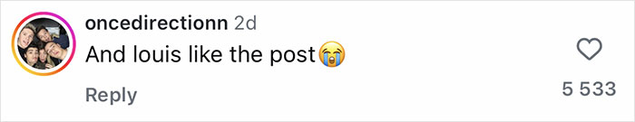 Comment on social media post showing fan interaction about a former band member who looks unrecognizable with crying emoji.