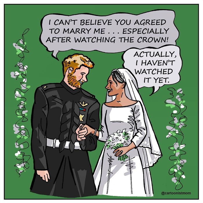 Comic showing a bride and groom capturing life’s weird, awkward, and hilarious moments in a wedding scene.