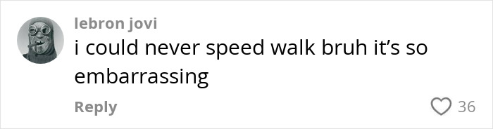 Comment text saying speed walking is embarrassing, reflecting opinions on the Japanese walking trend and step goals. Comment text saying speed walking is embarrassing, reflecting opinions on the Japanese walking trend and step goals.