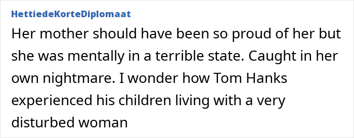 Text excerpt discussing Tom Hanks and the impact of childhood confusion and violence on his family.