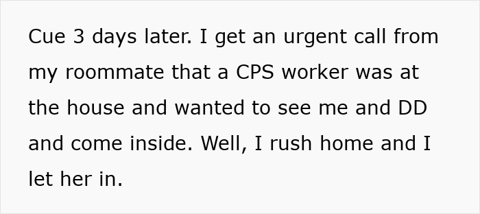 Text about a MIL reporting mom to CPS after lice outbreak with hopes to gain custody of grandchild.