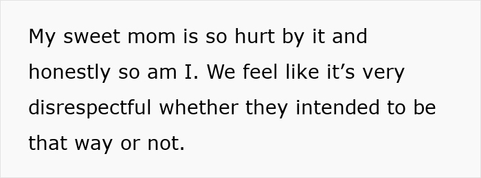 Text discussing hurt feelings and disrespect related to a bride&rsquo;s elegant wedding plans disrupted by a rude aunt&rsquo;s behavior.