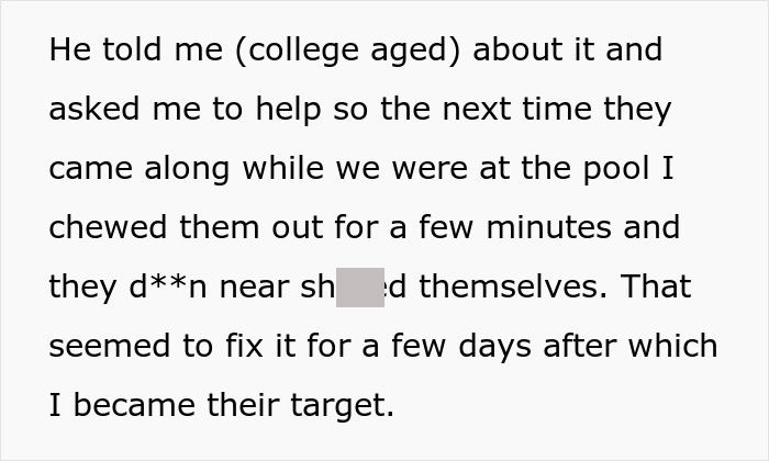 Text excerpt from a story about being targeted after standing up to bullies, related to throw eggs at my car.