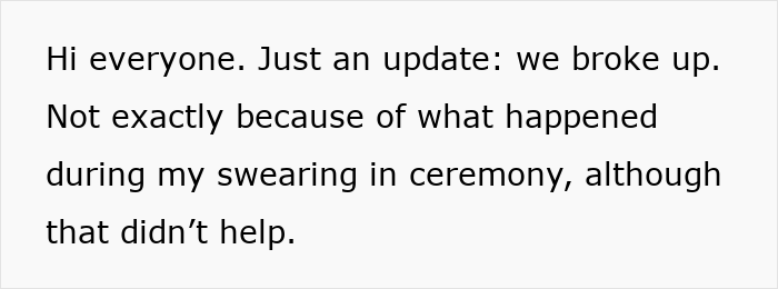 Text excerpt about a boyfriend attorney swearing moment and its impact on their breakup.