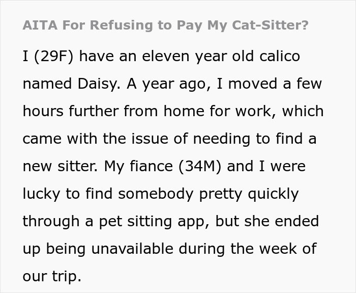 Woman describing issues with cat-sitter refusing to pay, discussing challenges of finding reliable cat-sitting services.