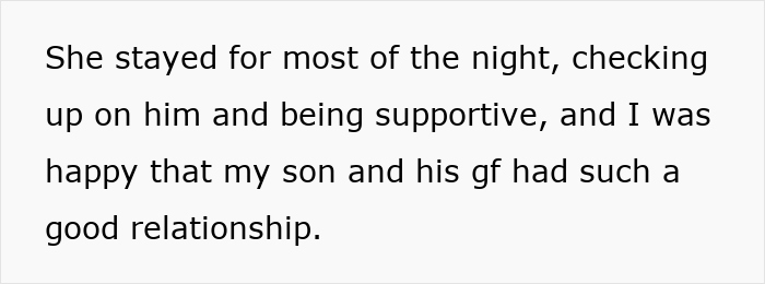Text excerpt discussing a 45YO mom’s reaction to her 17YO son’s girlfriend being supportive after a major accident. Text excerpt discussing a 45YO mom’s reaction to her 17YO son’s girlfriend being supportive after a major accident.
