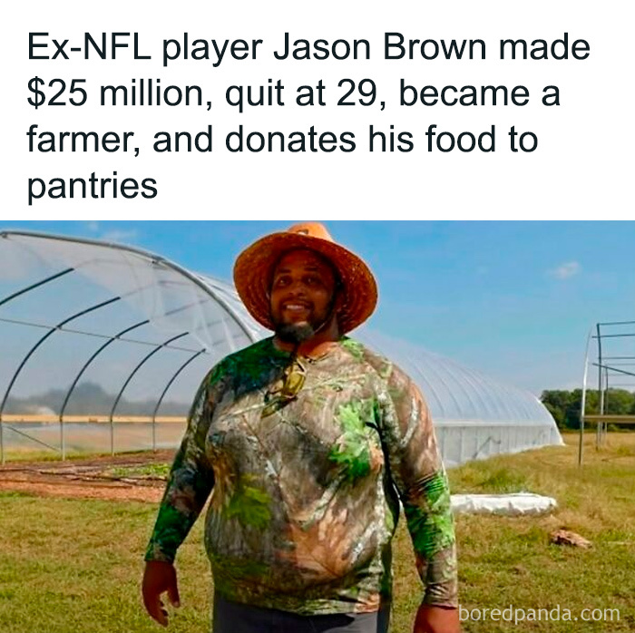 Ex-NFL player turned farmer donating food, showcasing inspiring secret facts about career change and generosity outdoors.