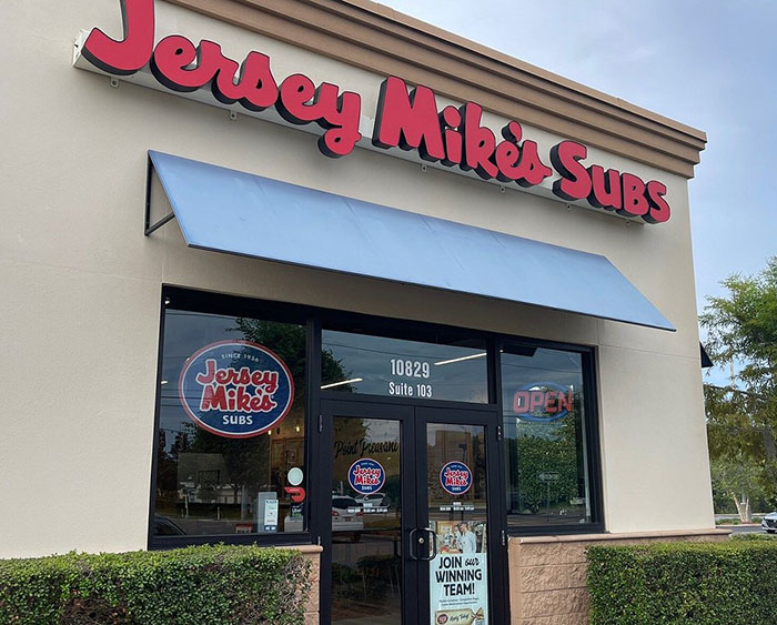 Jersey Mike's Subs storefront where captive woman's brave cry for help was hidden in the restroom, leading to rescue.